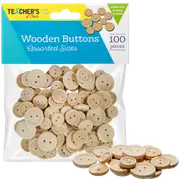 Teacher's Choice Natural Wooden Buttons Assorted Sizes 100 Pieces