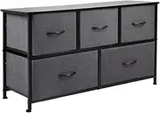 [Levede] Tower Chest of 5 Drawers, Tallboy Storage Cabinet, Fabric Tower Dresser Organizer, Clothes Toys Storage Unit, Home Furniture for Bedroom, Living Room, Hallway, Office (Dark Grey)