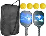 PickleBallPaddles, Graphite PickleBallPaddle, Carbon Fiber PickleBallSet,with 4 Balls, Portable Carry Bag, Cushion 4.6In Grip, Lightweight PickleBallRacket for Men,Women, Adult