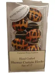 Set Of 12 Leopard Brown Orange Resin Shower Curtain Hooks Animal Wildlife Jungle