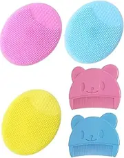 MYGLOAR 5 Pack Baby Comb and Bath Brush for Milk Scab, Newborn Hair Comb, Soft Massage Brush, Hair Brush, Scab Comb, Ergonomic Baby Comb and Bath Brush Set (Blue - Comb and Brush)
