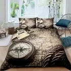 Map Duvet Cover Retro Compass Pattern Comforter Cover King Size for Kids Boys