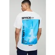 Mens White Oversized NASA License Printed T-Shirt