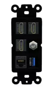 1 Port CAT6 COAX 3 HD USB-3 Wall Plate-Rocker Black/Black