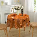 Tablecloth Round Spooky Halloween Table Cloth with Spider Web Pumpkin Print
