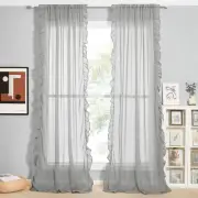 Farmhouse Ruffles Curtains - Rustic Style Natural Linen Sheer Curtains Large ...