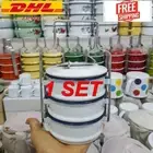 1 Set Enamel Lunch Box 3 Stacks Food Container Pinto Tiffin White Vintage Thai