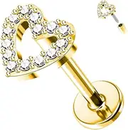 [FLOGWE] G23 Titanium 16G Push in Flatback Stud for Flat, Helix, Tragus, Conch, Lobe CZ Nose Stud Lip Stud Hypoallergenic Nickel Free Cartilage Earring Piercing Jewelry