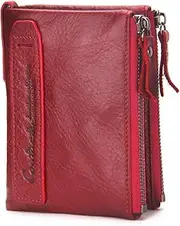 [CONTACTS] Contact's Womens Wallet Leather Small Bifold Zipper Coin Purse for Ladies Red Card Holder with Photo Window