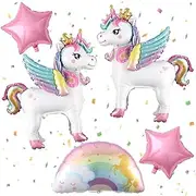 5Pcs Self Standing Unicorn with Crown Balloons 3D Rainbow Balloon Pink Star Foil Balloons for Unicorn Party Girls Birthday Party Baby Shower Decorations (crown)