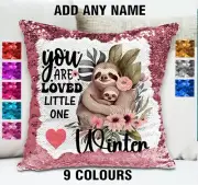 Sloth Cushion Cover Throw Pillow Reversible Sequins Personalised Mum & Baby