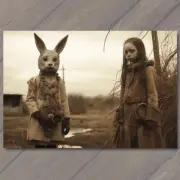 POSTCARD Weird Creepy Vibe Field Rabbit Masks Apocalypse Cult Strange Unusual