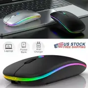 Slim Wireless Bluetooth 5.1 Mouse Dual Mode LED Rechargeable Mice iPad Laptop PC