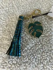 NWT Brahmin Peacock Palm Leaf Tassel Key Ring /Key Charm Ring FOB