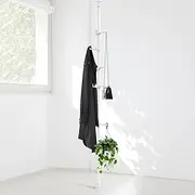 Sempicad Coat Rack Freestanding, 56 to 125 inch Adjustable Tension Rod Coat Tree with 12 Hooks for Hanging Plant,Coat, Jacket, Hat, Scarf, Suitable for Living Room, Balcony, Kitchen White