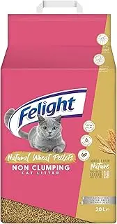 Felight Natural Wheat Pellets Cat Litter (20L Bag) - Non-Clumping, 100% Biodegradable, Antibacterial Silverfresh Technology, Prevents Odours for up to 10 Days, Made in The UK