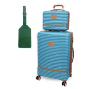 Pierre Cardin MEDIUM Hard Shell Mini Beauty Case Set Leather Tag - Blue