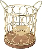 Coffee Pod Holder, Large Capacity Black Wire K Cup Storage with Wooden Lid, Iron Coffee Basket for Countertop Storage (-3118240158511)