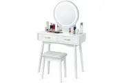 Giantex Makeup Desk Dressing Table & Stool Set w/Lighted Mirror Vanity Set White