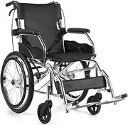 Portable Aluminium Alloy Wheelchair with Adjustable Pedal Lightweight Manual Wheelchair for Senior, Load 100kg/220lb