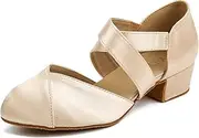 [YYTing] Women Swing Latin Ballroom Dance Shoes (Closed Toe, Suede Sole, Elastic Closure) 1.5 inch Heel YT26