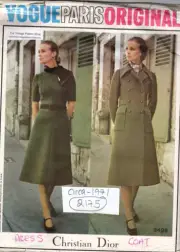 1971 Vintage VOGUE Sewing Pattern B36″ COAT & DRESS (2175R) Dior Vogue 2498