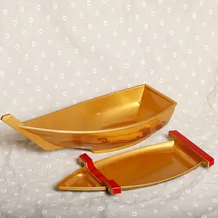 干冰料理船ABS三文魚盤刺身盤日式料理龍舟盛器金色壽司船刺身船