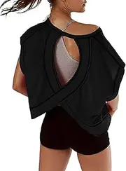 [VIEWON] Womens Workout Top Open Back Short Sleeve Backless T Shirts Gym Yoga Tee Y2k Crop Tops