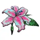 Iron-on Flower Patches Shiny Sequins Pink Lily for DIY Bags Clothes Applique