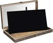 MOOCA Wooden Jewelry Display Case Tempered Glass Top Lid, 1 Piece, 3) Coffee