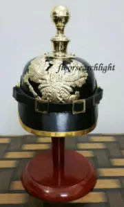 WWI Officer's Ball Spiked German Prussian Leather Pickelhaube Helmet W/ Stand