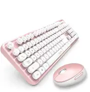Wireless Bluetooth Keyboard for Laptop, PC, Mac, Portable 104-Key Typewriter Retro Round Keycap Keyboard (Pink)