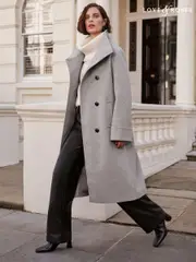 Love & Roses Grey Funnel Neck Button Coat (N54120) | $144