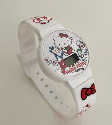 Bandai Sanrio Hello Kitty White Plastic Battery Digital Watch Band Easter Egg