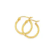 9ct Gold 1.5x10mm Diamond-cut Hoop Earrings