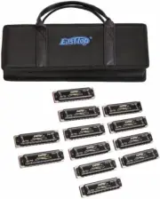 EASTTOP 10Holes Diatonic Blue Harmonica Set of 12 Harp Mouth Organ Harmonica Set