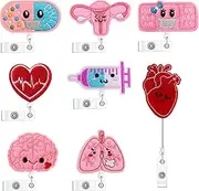 8 Pieces Felt Nurse Badge Reel Retractable Badge Holder Nursing Name Badge Clip Brain Heart Lung ID Badge Reel Felt Decorative Badge Holder with Clip for Doctor Nurse Teacher Student, 8 Design