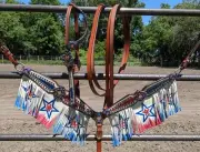 Patriotic Red White Blue Headstall, Reins Fringed Breastcollar Set with Stars