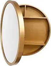 Solid Wood Round Mirror Cabinet for Bathroom, Bedroom, Wall Mounted Mirror Cabinet, 2 in 1 Mirror Cabinet, Wall Mounted Mirror Cabinet, Bathroom Storage (Gold2, 60cm)