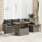vidaXL 6 Piece Garden Sofa Set with Cushions Grey Poly Rattan Acacia