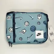 NIKE LUNCH BAG BOX WITH HANDLE INSULATED STORAGE BLUE SPORTS BALLS SHOES