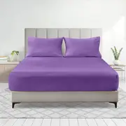 LINENOVA 2000TC Fitted Sheet Pillowcases Set(King single,Purple)