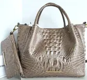 Brahmin Mallory Satchel Moonscape Pearlized Gray Leather Bag+Wallet NWT**HTF