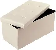Folding Ottoman Storage Blanket Box Footstool Stool Cube Pouf Faux Leather Linen