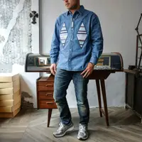 在飛比找蝦皮購物優惠-春夏款式 日本產KUON 日本古法裂織拼接 重磅牛仔襯衫