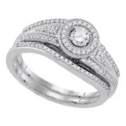 14k White Gold Round Diamond Halo Bridal Wedding Ring Set 3/8 Cttw