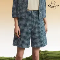 在飛比找Yahoo奇摩購物中心優惠-OUWEY歐薇 率性時髦棋盤格緹花牛仔五分褲(深藍色；S-L