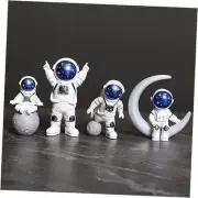 Blue White Astronaut Statues Set of 4, Spaceman Sculpture Figurines Outer