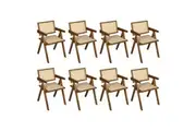 Set of 8 Levede Wicker Dining Chair Wooden Walnut