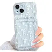 Compatible with Case Clear with Card Holder Cute Bowknot iPhone 15 Plus White